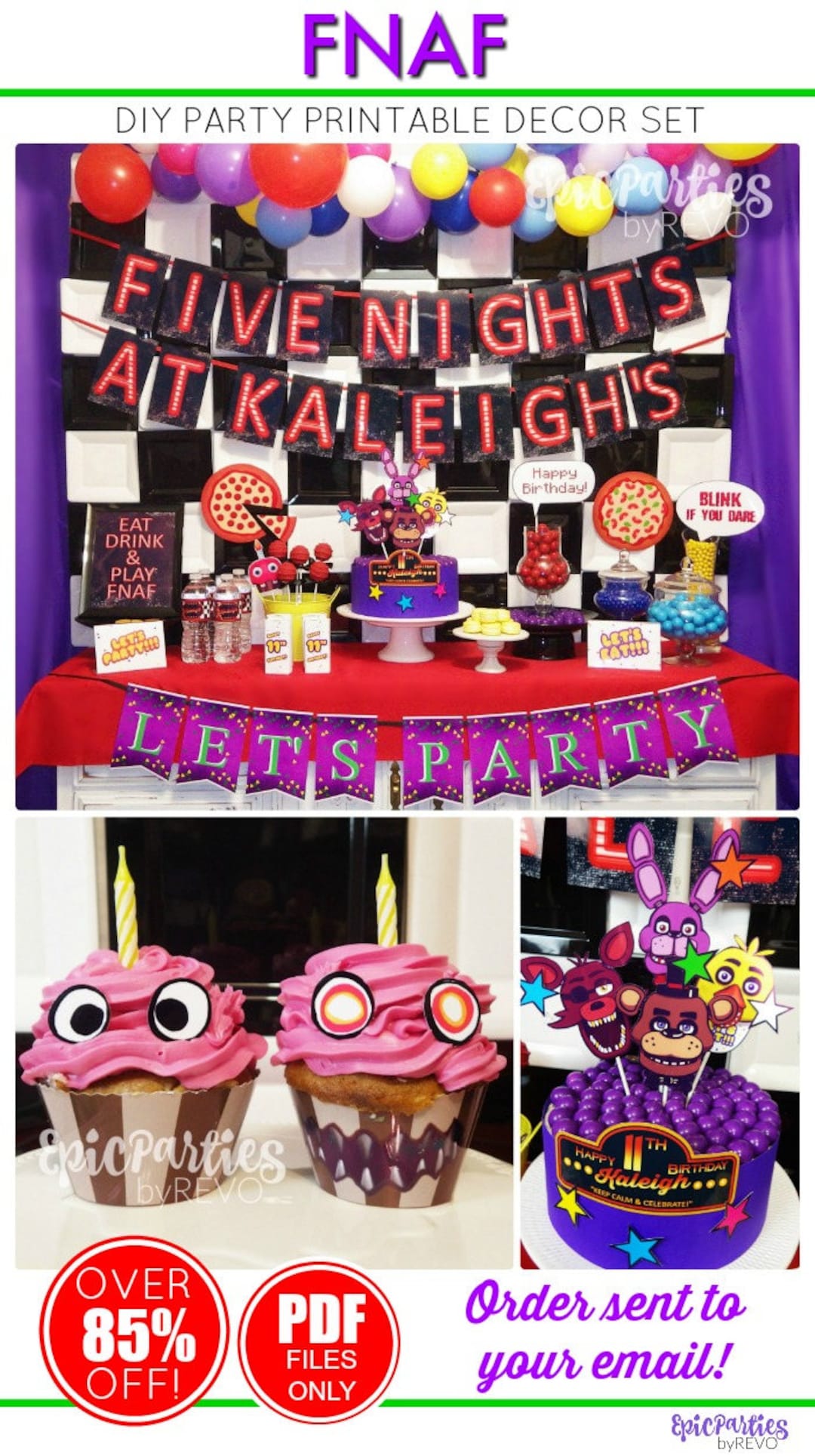 Five Nights at Freddy's Birthday Decorations Five Nights at Freddy's  Printable Birthday Decorations FNAF Bday Decorations FNAF Party Decor 