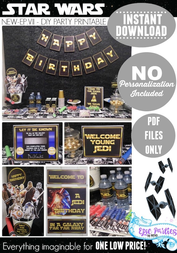 New Episode Vii Gold Star Wars Party Printable Instant Etsy