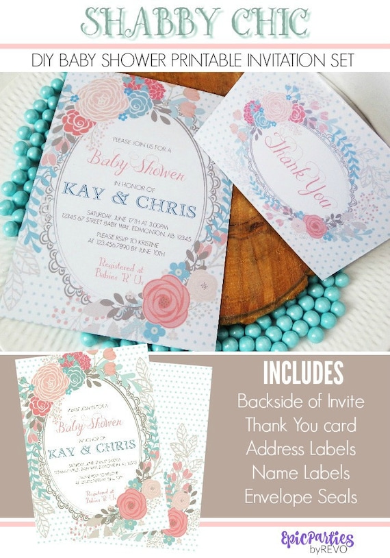 Shabby Chic Baby Shower Invitation | Printable Invitation | Party Printable | Vintage Floral Invitation | Girl | Epic Parties by REVO Il_570xn