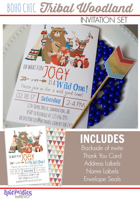 Tribal Woodland Printable Invitation | BOYS | Tribal Birthday | Woodland Birthday | Woodland Invitation Woodland Animal Epic Parties by REVO Il_570xn