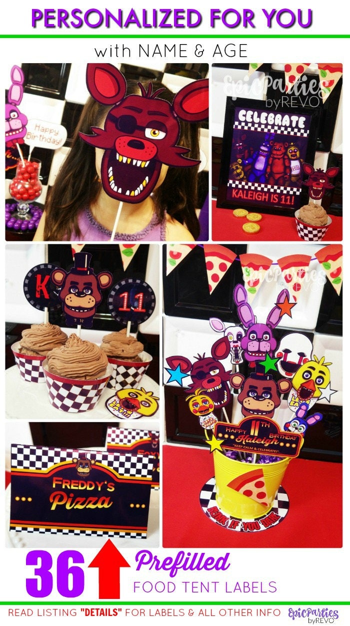 FNAF Birthday Decorations Five Nights at Freddy's Party Fnaf Party  Printable Fnaf Food Tent Labels Fnaf Decor Download Bday Fnaf Decoration 