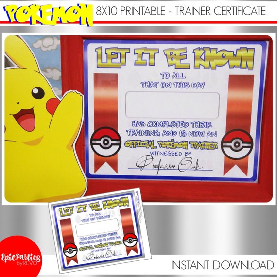 Pokemon | Pokemon Trainer Certificate | Party Favor | Pokemon Birthday | Pokemon Party | Pokemon Favor | Epic Parties by REVO Il_570xn