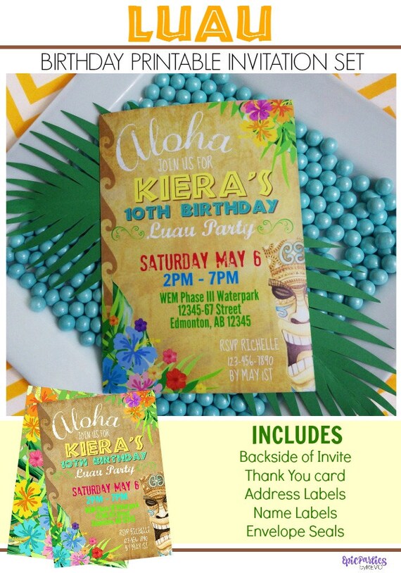 Luau Invitation | Luau Birthday | Luau Party | Printable Invitation | Luau Party Printable | Tiki Birthday Invitation | Epic Parties by REVO Il_570xn