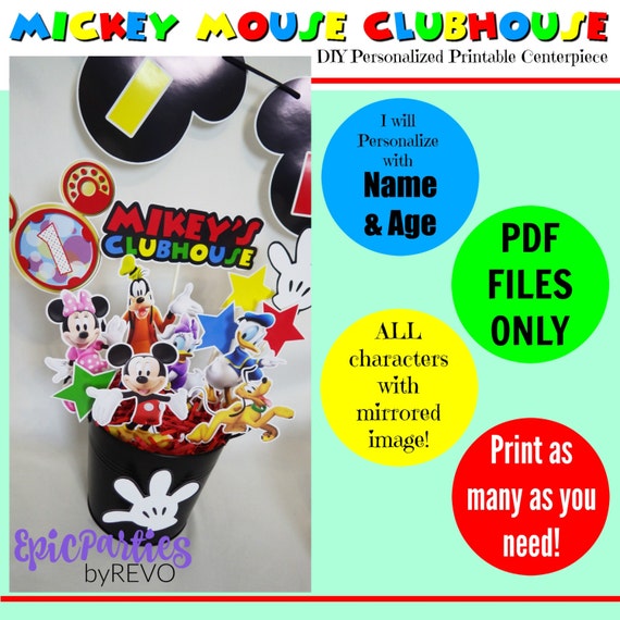 Diy Mickey Mouse Clubhouse Printable Centerpiece Personalized Name Age Birthday Epic Parties By Revo