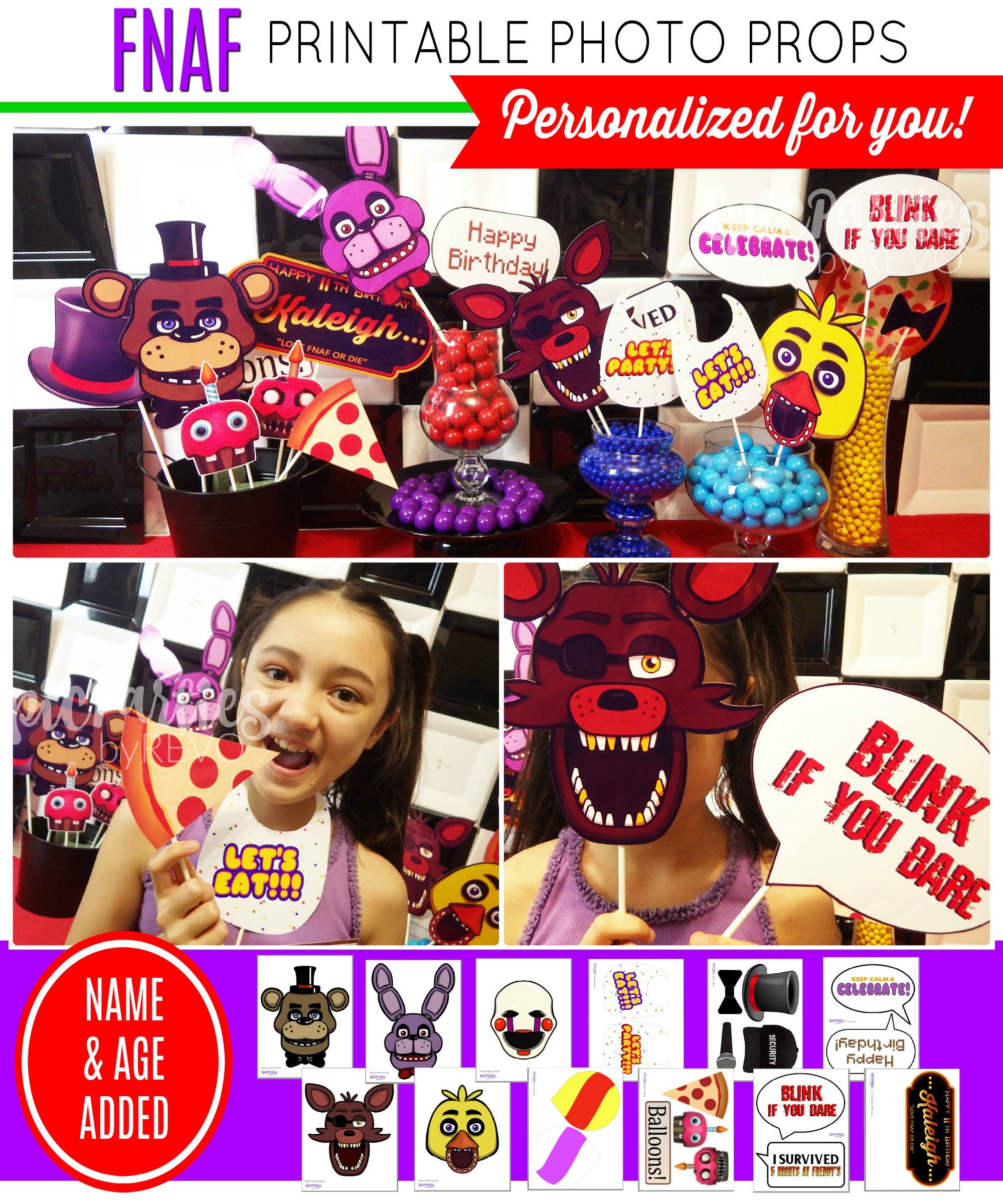 Five Nights at Freddy's Photo Props 8pc. Birthday Party Supplies Favor –  Party Mania USA