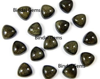 10 Pcs Natural Gold Sheen Obsidian Trillion Shape Smooth Calibrated Cabochon Loose Gemstone
