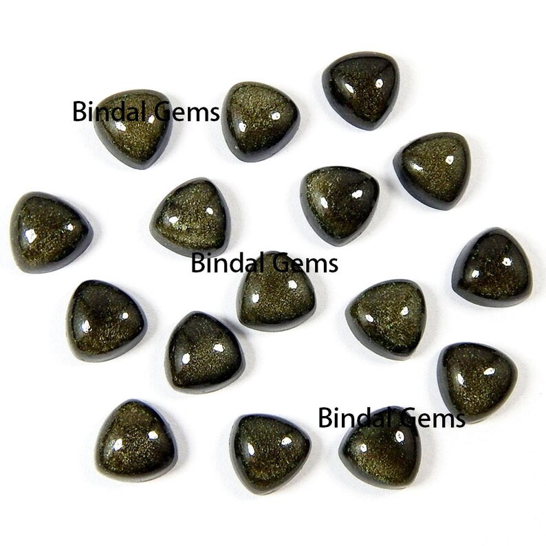 10 Pcs Natural Gold Sheen Obsidian Trillion Shape Smooth Calibrated Cabochon Loose Gemstone