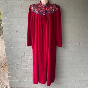 Vintage 1990er Jahre Velour Burgundy Floral Givoni Morgenmantel Robe - Made in Australia - Größe L