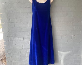 Vestido vintage de terciopelo azul, sin mangas, de cintura imperio, hecho a mano, años 90, talla XXS/XS