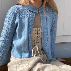 Vintage 1940&#39;s Handmade Knit Long Sleeve Cardigan Baby Blue Size S