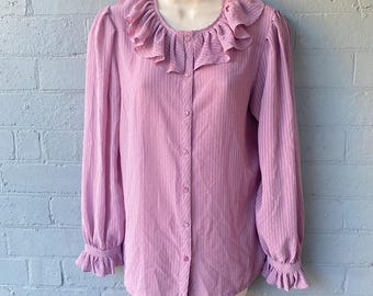 Vintage 1980's Lilac Ruffle Neck 'Amica Sydney' Blouse Size S