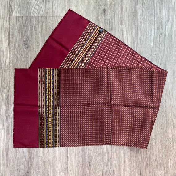 Vintage Silk Men’s Scarf Burgundy and Gold Geometric Design