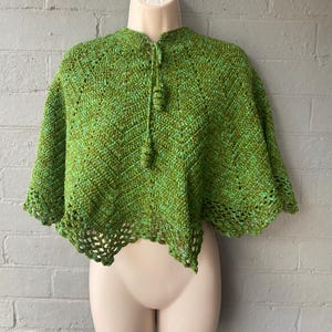 Vintage 1970's Handmade Crocheted Poncho in Green