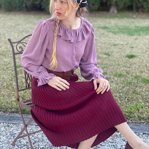 Vintage 1980&#39;s Lilac Ruffle Neck &#39;Amica Sydney&#39; Blouse Size S