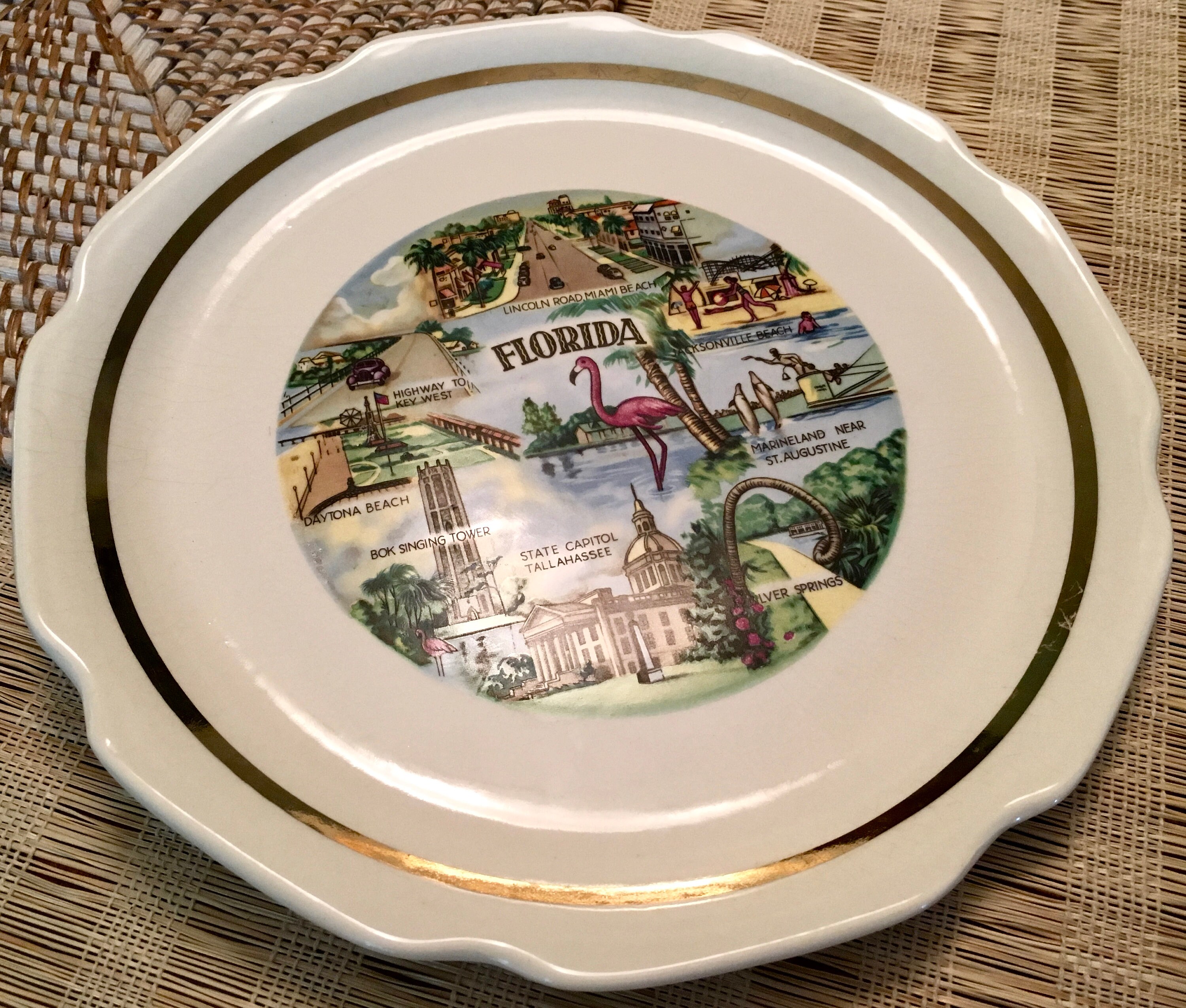 Retro Florida Souvenir Plate Florida Landmarks Palm Trees Etsy