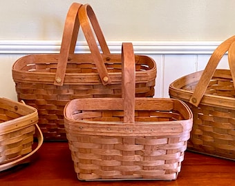 Vintage Longaberger Woven Slat Basket With Handles | Wooden Slat