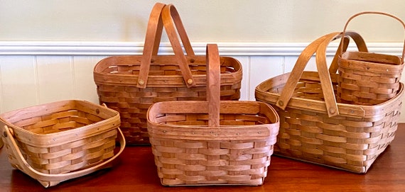 Vintage Longaberger Woven Slat Basket With Handles | Wooden Slat