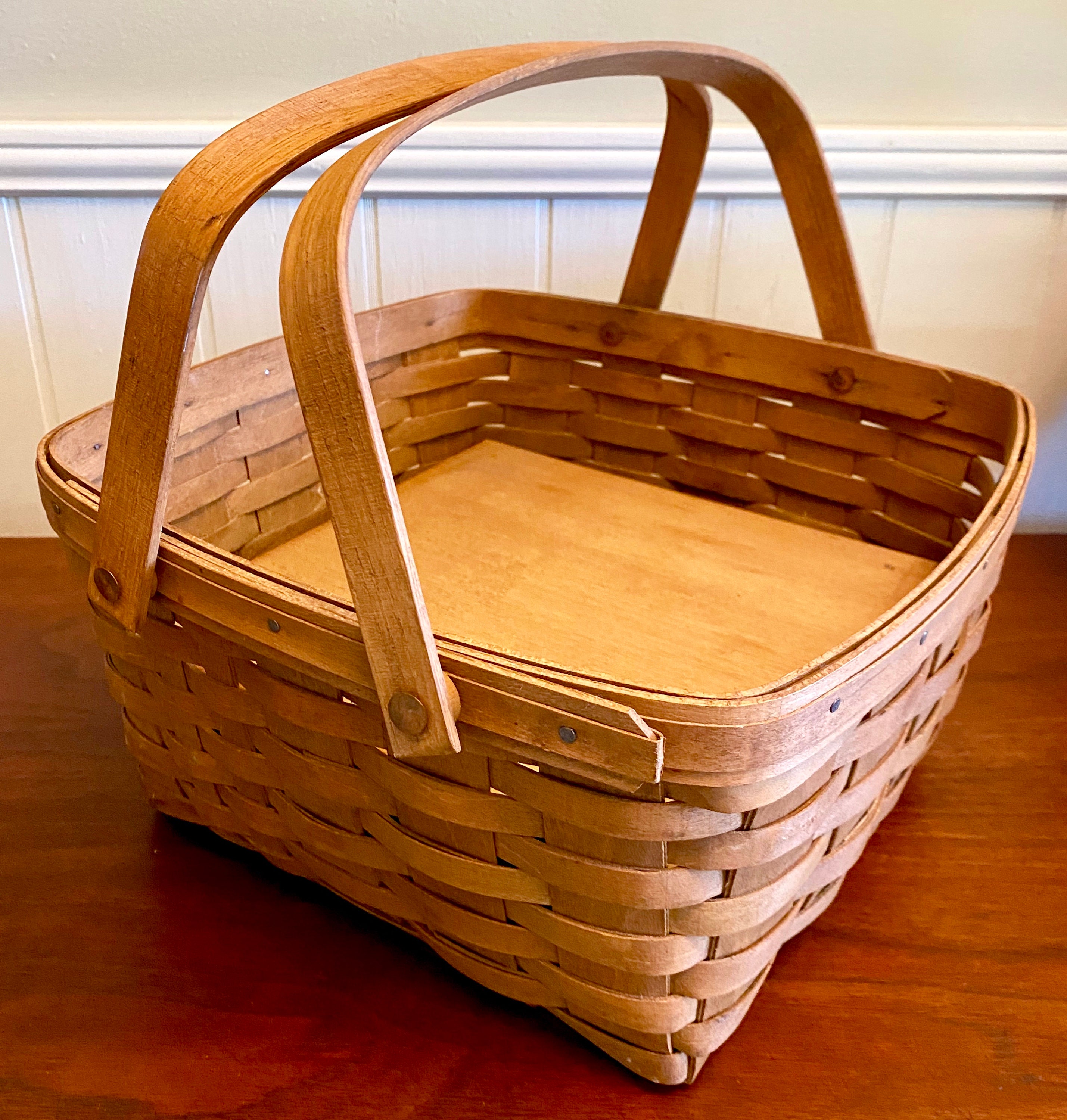 Vintage Longaberger Woven Slat Basket With Handles | Wooden Slat