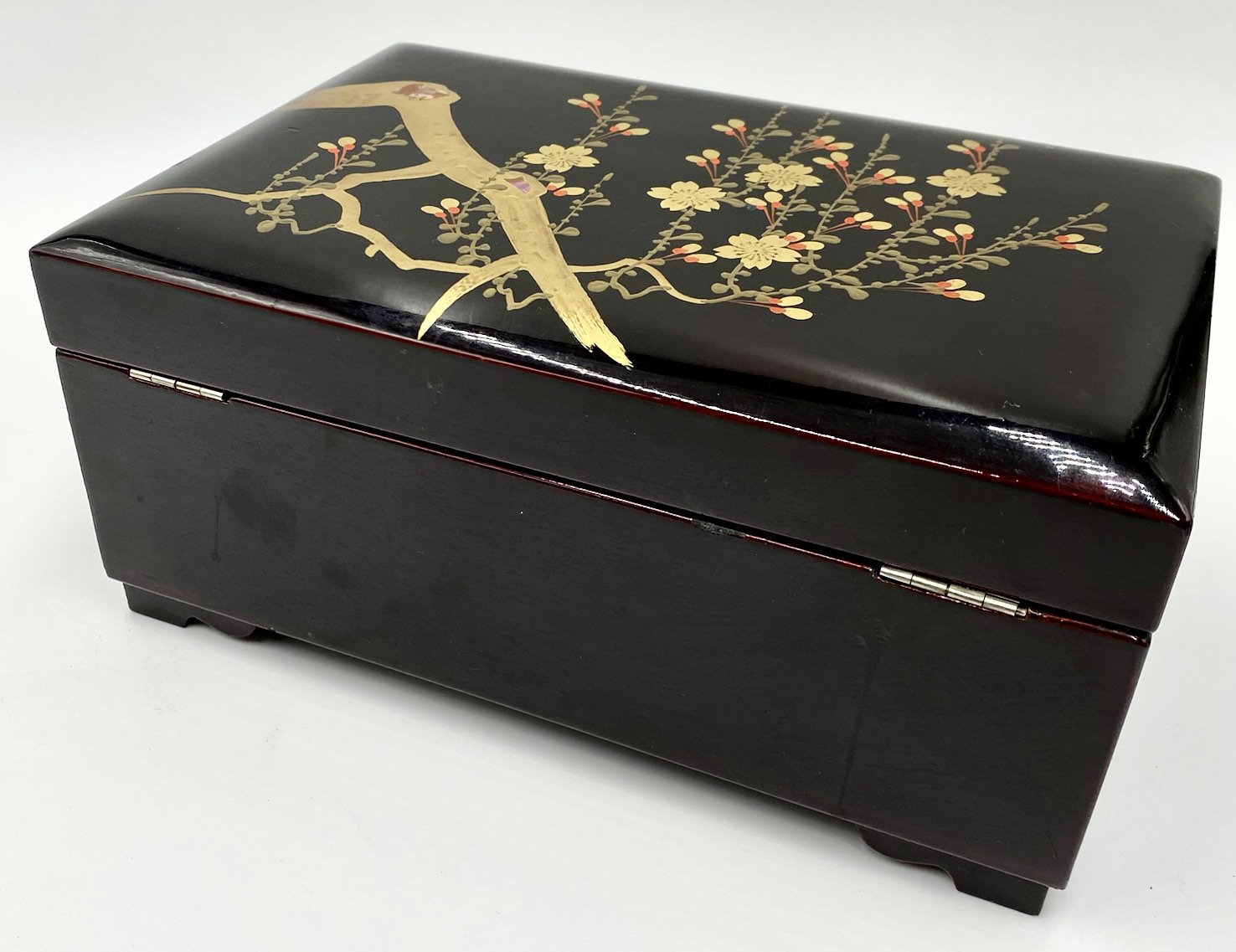Vintage Asian Lacquerware Musical Jewelry Box | Black Lacquer Hinged ...