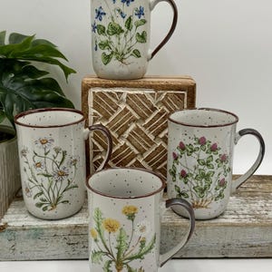 Charming Retro Ceramic Stoneware Mugs With Handles | Botanical ...