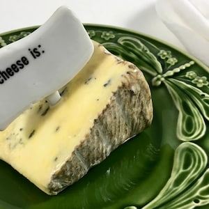Vintage Ceramic Cheese Markers White with Black Letters SET OF TWO