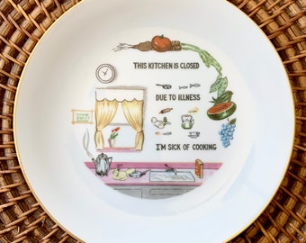 Vintage Collectible Kitchen Plate | Funny Kitchen Decor | Kitchen Is Closed | Sick of Cooking | Novelty Kitchen Plate | Gift for the Cook