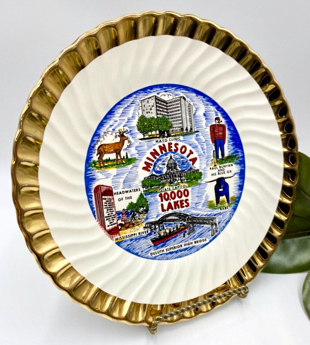 Vintage Porcelain Souvenir Plate Minnesota 10000 Lakes Etsy