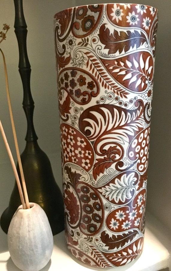Lovely Hyalyn Pottery Cylinder Vase Retro Brown Black White Etsy