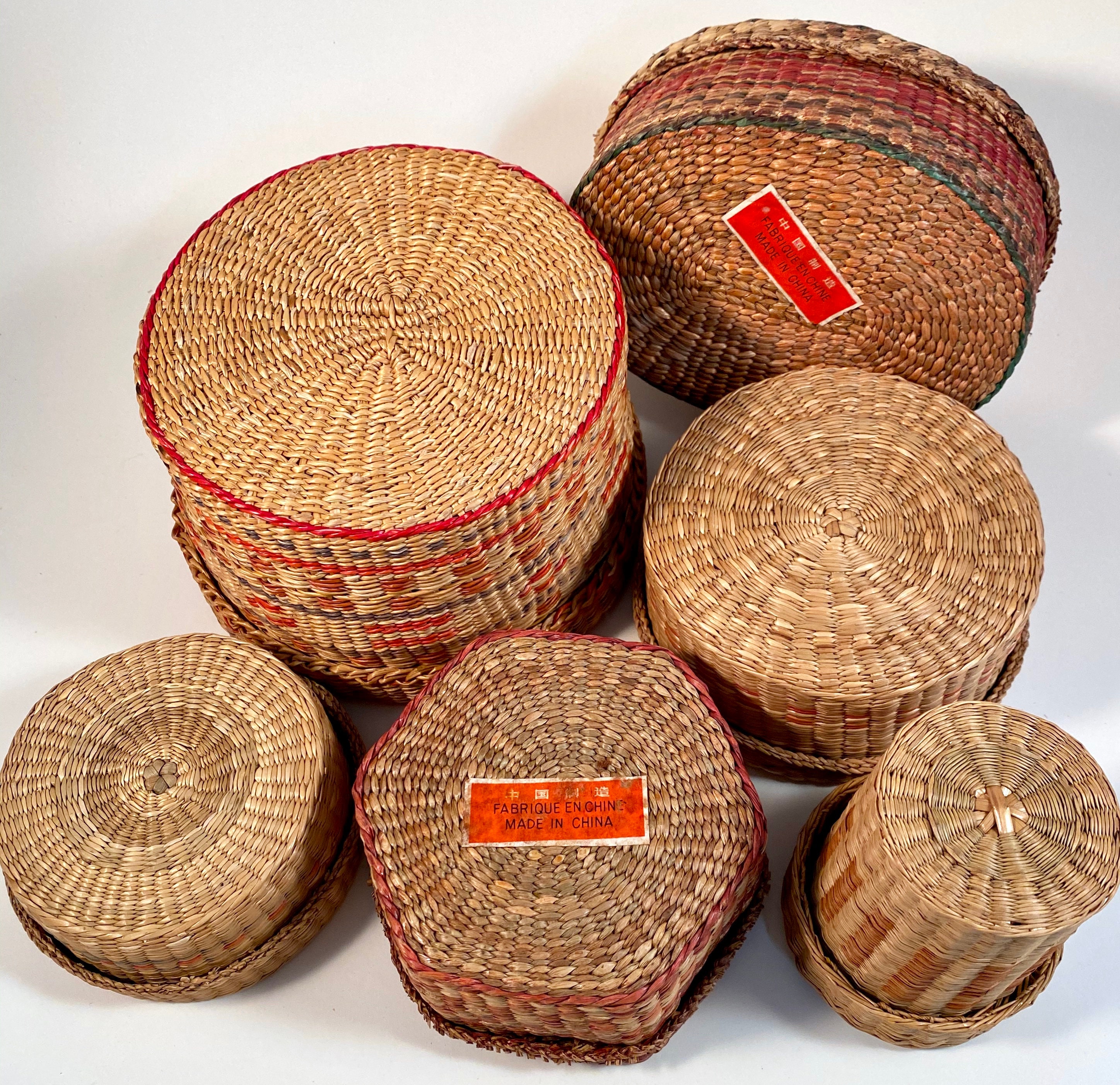 Vintage Woven Basket | Chinese Basket With Lid | Small Straw Basket ...