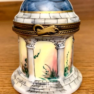 Limoges Marble Domed Rotunda Trinket Box | Floral Garden Gazebo Peristyle  | Limoges Porcelain Hinged Box | Peint Main D 3 | Limoges France