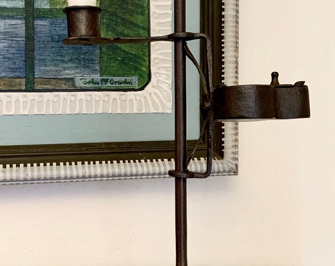 Antique Iron Candlestick With Betty Lamp Handmade Black Iron