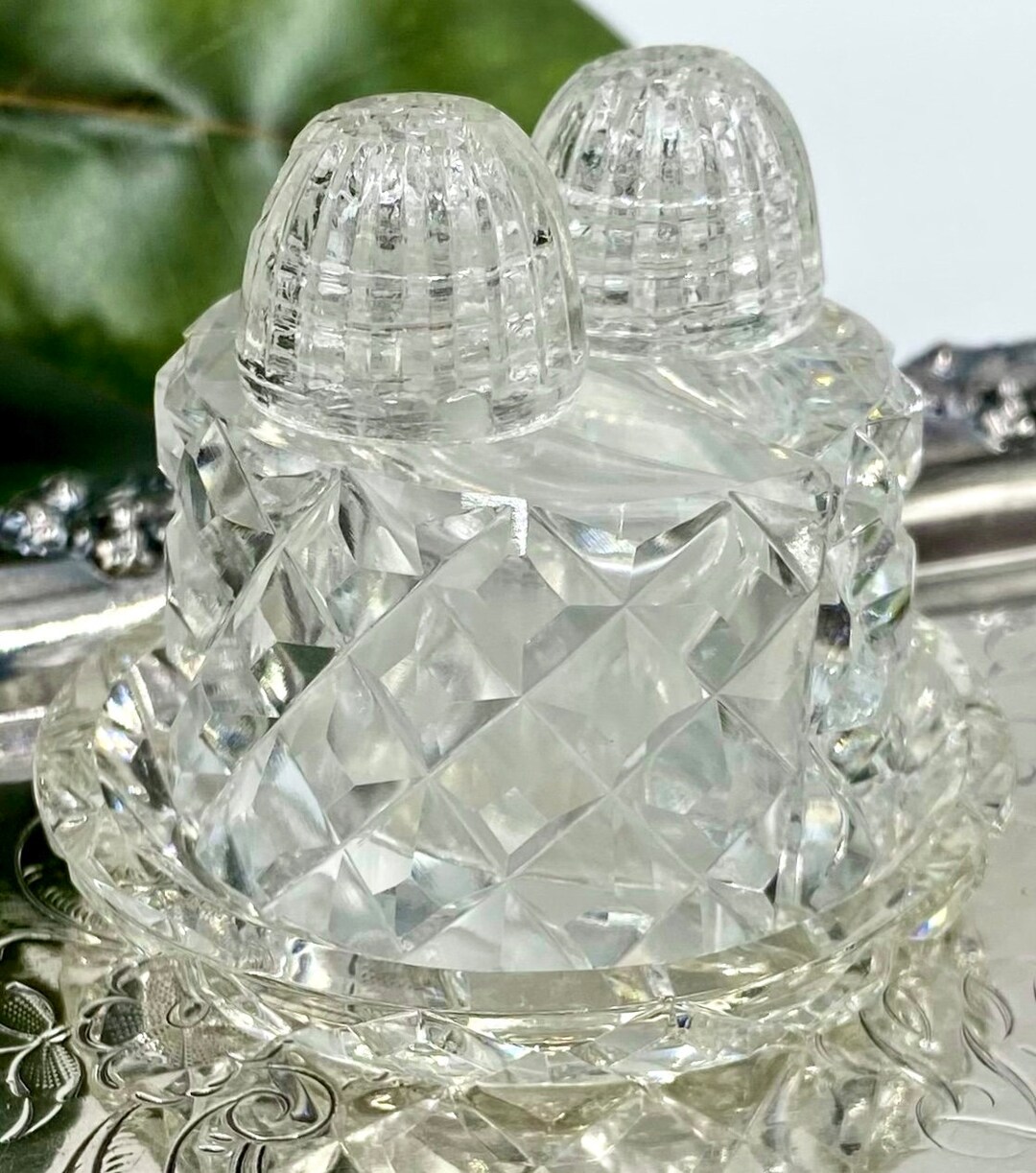 A Tiny Salt and Pepper Set Cut Glass Salt and Pepper Shakers Etsy