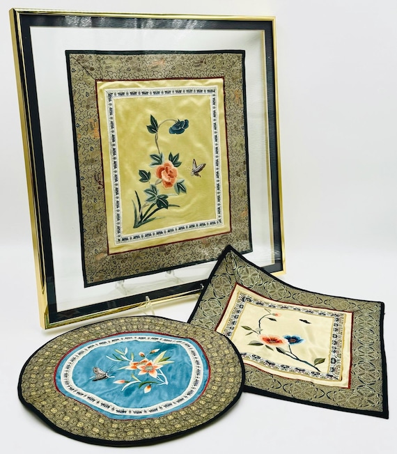 Beautiful Vintage Chinese Silk Fabric Panels With Decorative