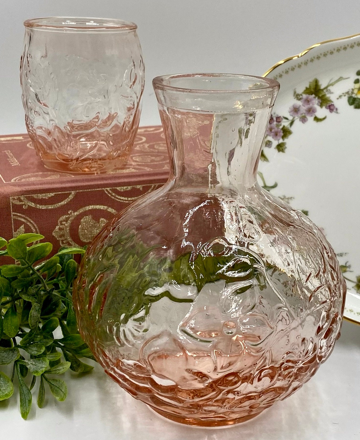 Vintage Bedside Water Carafe and Glass Set for Bedroom Nightstand