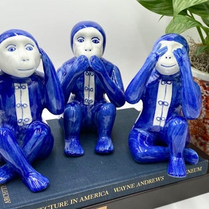 Vintage Ceramic No Evil Monkeys | Hear No Evil | See No Evil | Speak No Evil | Three Mystic Apes | Three Wise Monkeys | Trio of Monkeys