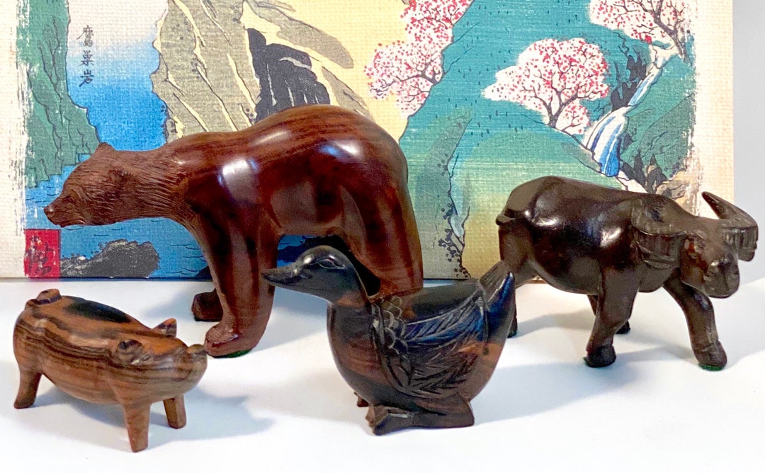 Vintage Carved Exotic Wood Animal Statue Figurine Sculpture Etsy
