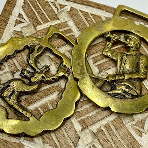 Vintage Brass Fox Hunt Medallion | Hunting Coaching Harness Bridle Medallion | Horse Brass | Elk Horse Brass | Bugler Horse Brass