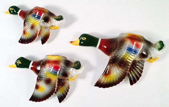Retro Mallard Duck Wall Pockets Ceramic Mallard Ducks Mid Etsy