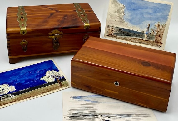 Vintage Cedar Storage Boxes | Cedar Box With Brass Straps
