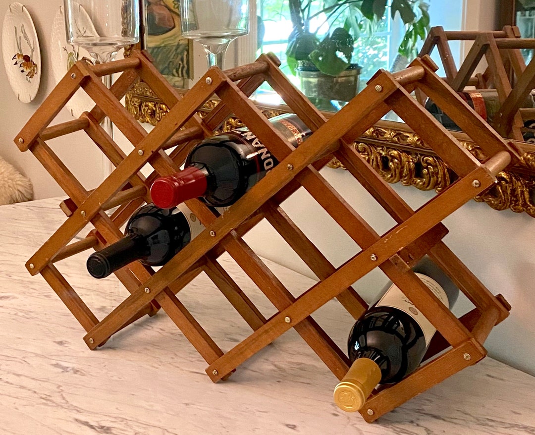 Vintage Solid Wood Accordion Wine Rack Scissor Wine Rack Folding Wine