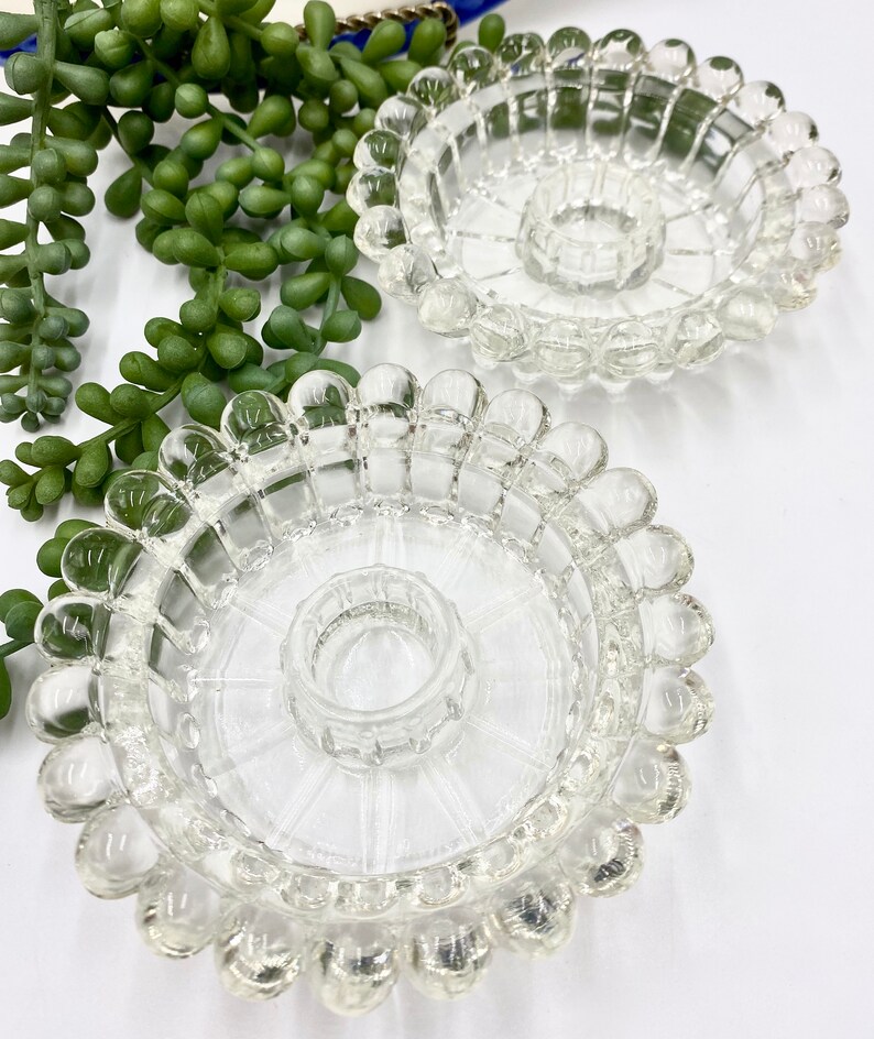Vintage Depression Glass Candle Holders Clear Pressed Glass Etsy