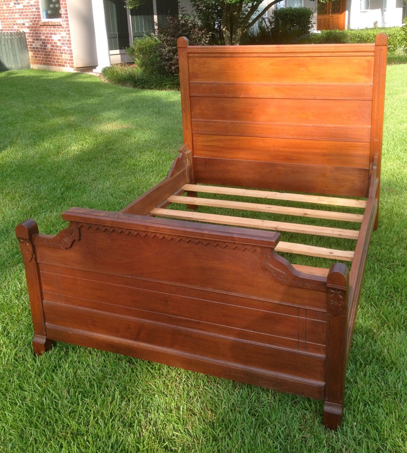 Antique Vintage Carved HighBack Wood Bed with Headboard Etsy