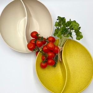 Vintage Divided Serving Bowls | Retro Kitchenware | White Stetson Melmac Bowl | Yellow Holiday by Kenro Melamine Bowl | MCM Dining Serving