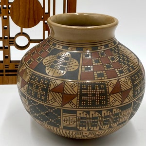 Collectible Vintage Polychrome Olla Vase | Mexican Ceramic Art Pottery | Enrique Pedregon | Mata Ortiz Pottery | Geometric Indigenous Motif