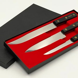 Vintage French Sabatier “Veritable” Kitchen Knives | Full Tang Blades | Black Composite Handles | Chef&#39;s Cook&#39;s Knives | Food Prep Knives