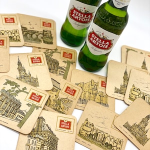Vintage Stella Artois Beer Coasters | Cardboard Beer Coasters | Stella Artois Belgium | Architectural Landmarks | Beer Ephemera