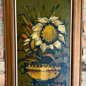 Vintage Retro Mid Century Modern Painting by Van Gaard | Original Artwork Painting | Flowers in a Tureen | Mod Wall Art by Vanguard Studios