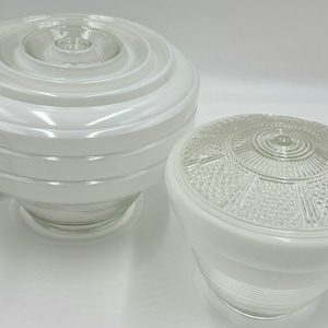 Pretty Vintage Light Fixture Globe Shade | Opaque White Glass with Clear Glass | Pendant Light Fixture Shade | Flush Mount Light Shade