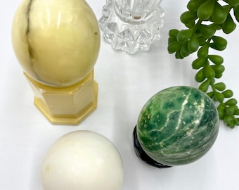 Vintage Stone Egg on Stand | Polished Solid Stone Egg on Wooden Display Stand | Polished Stone Egg on Column Display Stand | BUYER’S CHOICE