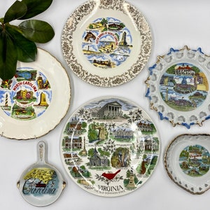 Vintage Souvenir Plate | Virginia | North Carolina | Washington D.C. | Mid Century Mod Retro Kitsch Decor | USA Travel Souvenir State Plate